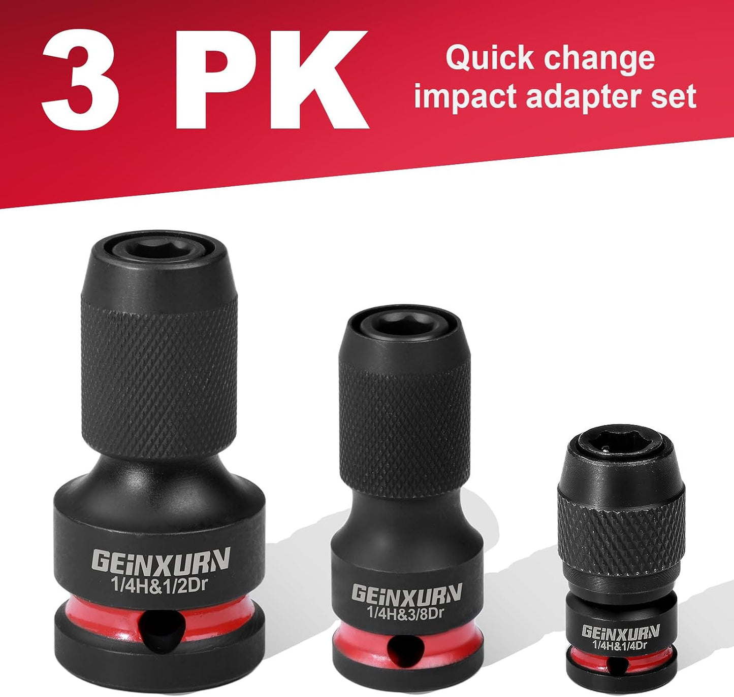 3PCS Impact Screwdriver Bit Holders Include 1/2-inch, 3/8-inch and 1/4-inch Square Drive to 1/4-Inch Quick Release Hex Socket Adapter for Impact Wrench