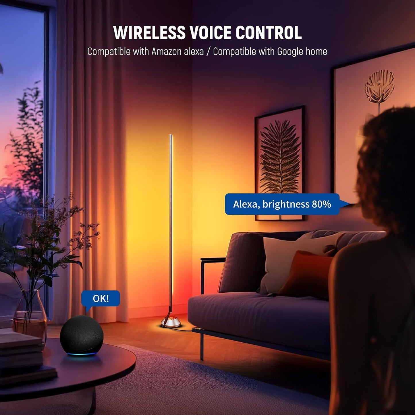 NEEWER Smart RGB IC W Floor Lamp, 1500lm LED Standing Corner Light Compatible with Alexa Google, APP Control/AI DIY/Music Sync/16 Million Colors, Ambience Lighting Bedroom Living Room Home Decor, NF01