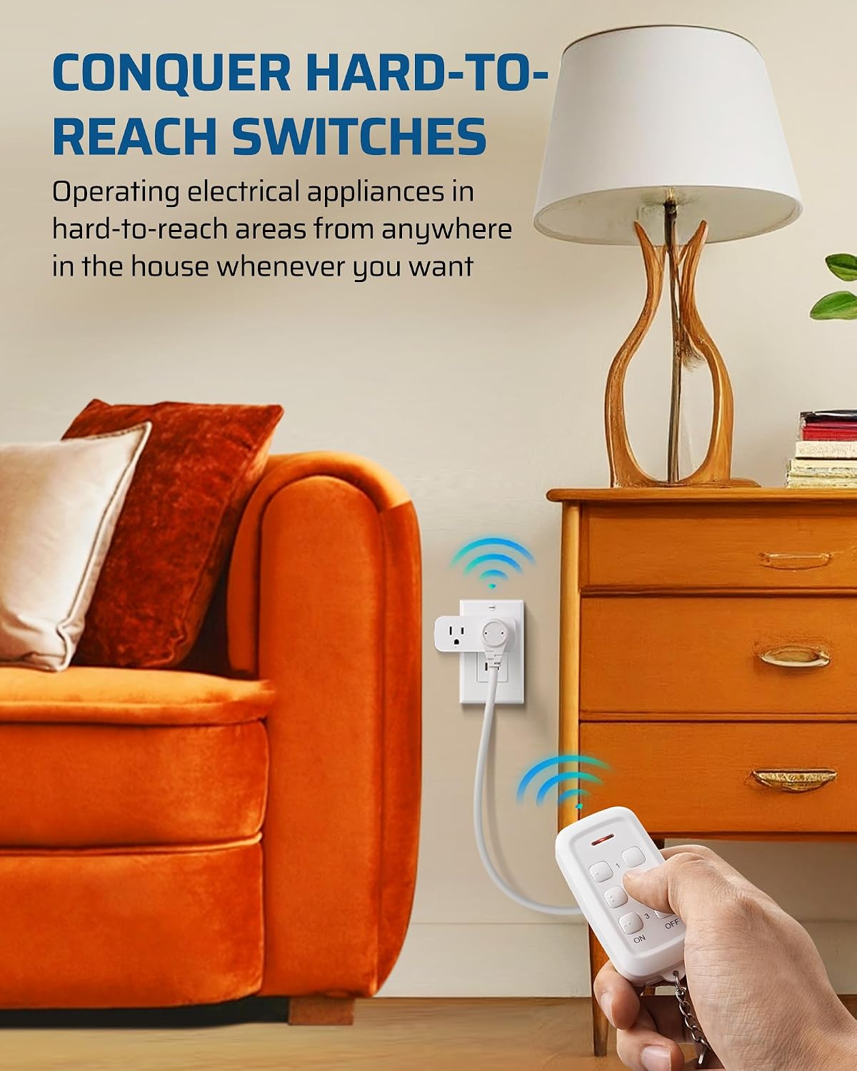DEWENWILS Wireless Remote Control Outlet, 2 Independent Control Sockets Electrical Remote Light Switch, No Interference Remote Outlet Switch, No Wiring, 15A/1875W, 100 FT Range