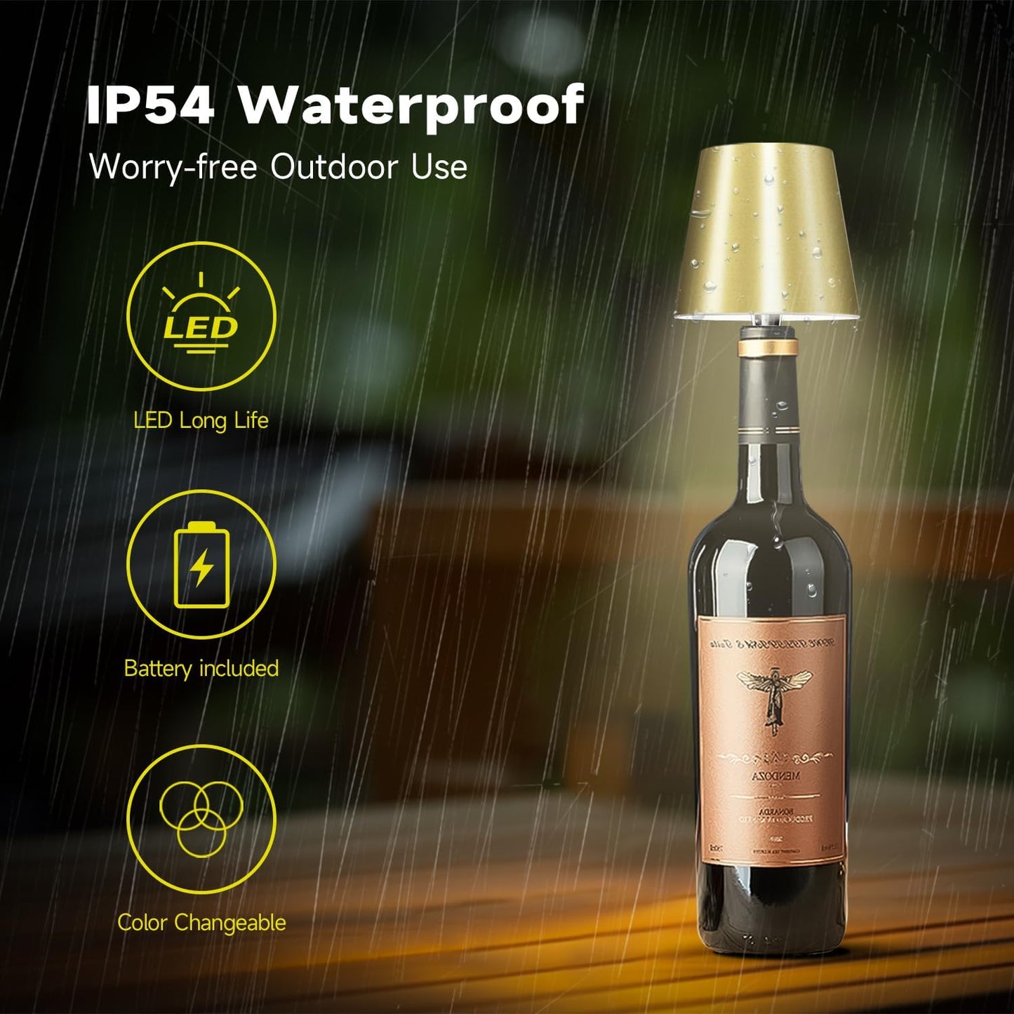 2025 New Wireless Bottle Lamp - LED Bottle Lights for Liquor & Wine Bottles, Cordless Lampshade, Whiskey Bottle Top Light, Bottle Stopper Night Light Kit, Rechargeable RGB Remote & Touch-Dimmable
