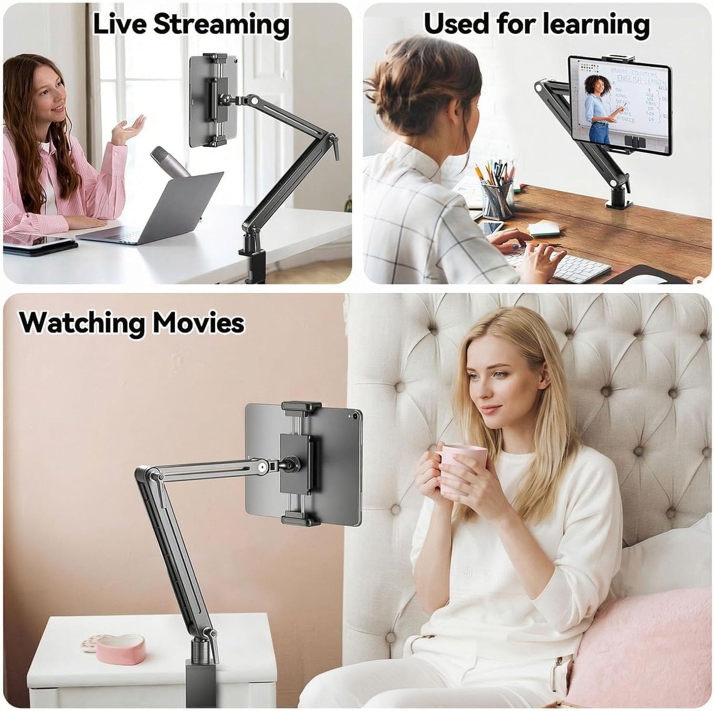 Portable Monitor Stand Desk Holder- Large Clamp support up to 6.5 12.9 14.6 15.6 18.5 inch 360° Rotating Base Swivel Tall Desk Arm Mount for iPad Pro/Mini/Air/Surface Strong Bearing Weight over 5.5lbs