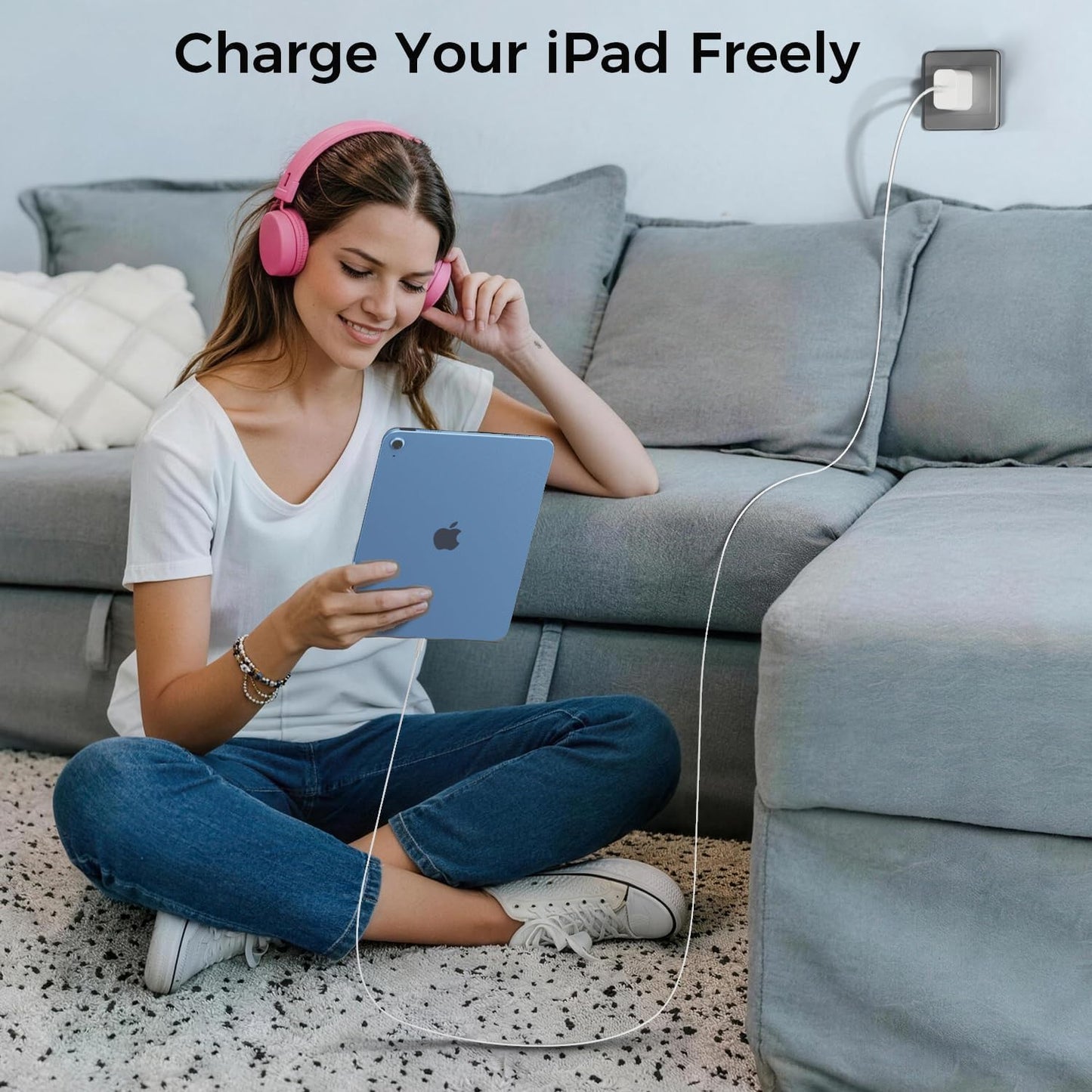 USB C Fast Charger for Apple iPad Pro 13/11/12.9 inch, iPad A16/10th Generation, iPad Air 13/11-in/5th/4th/Mini, 20W Type C iPad Charger Fast Charging with 6FT Woven USB C to USB C Charger Cord Cable