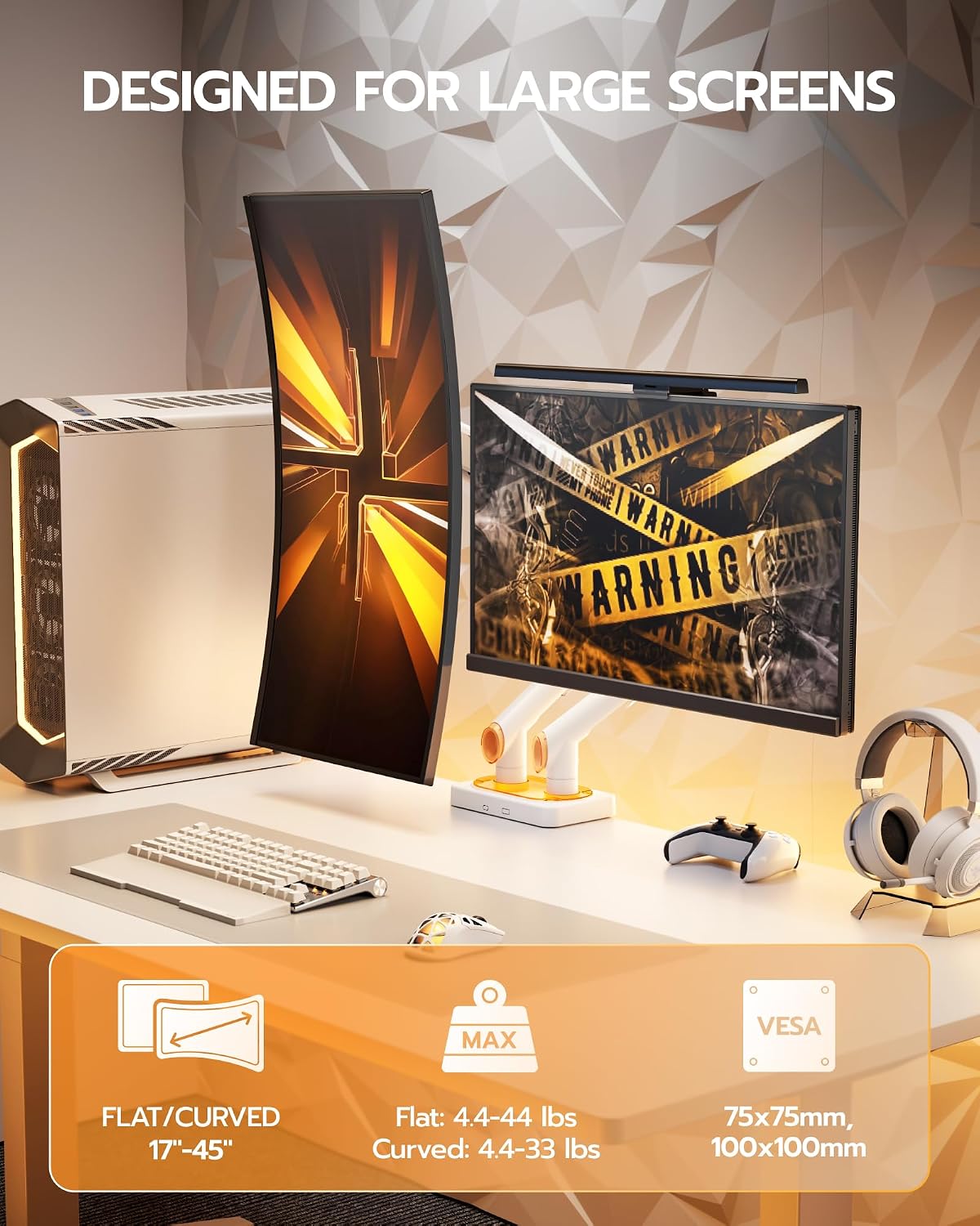 ARES WING 17-45 Inch Monitor Arm Ultrawide Dual Monitor Mount, White
