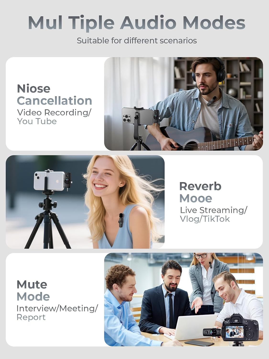 3-in-1 Wireless Lavalier Microphone: Mini Microphone 20H Battery, 80ft Range, DSP Noise Cancel - Plug & Play for iPhone Android, Live Streaming, Content Creators Programmes