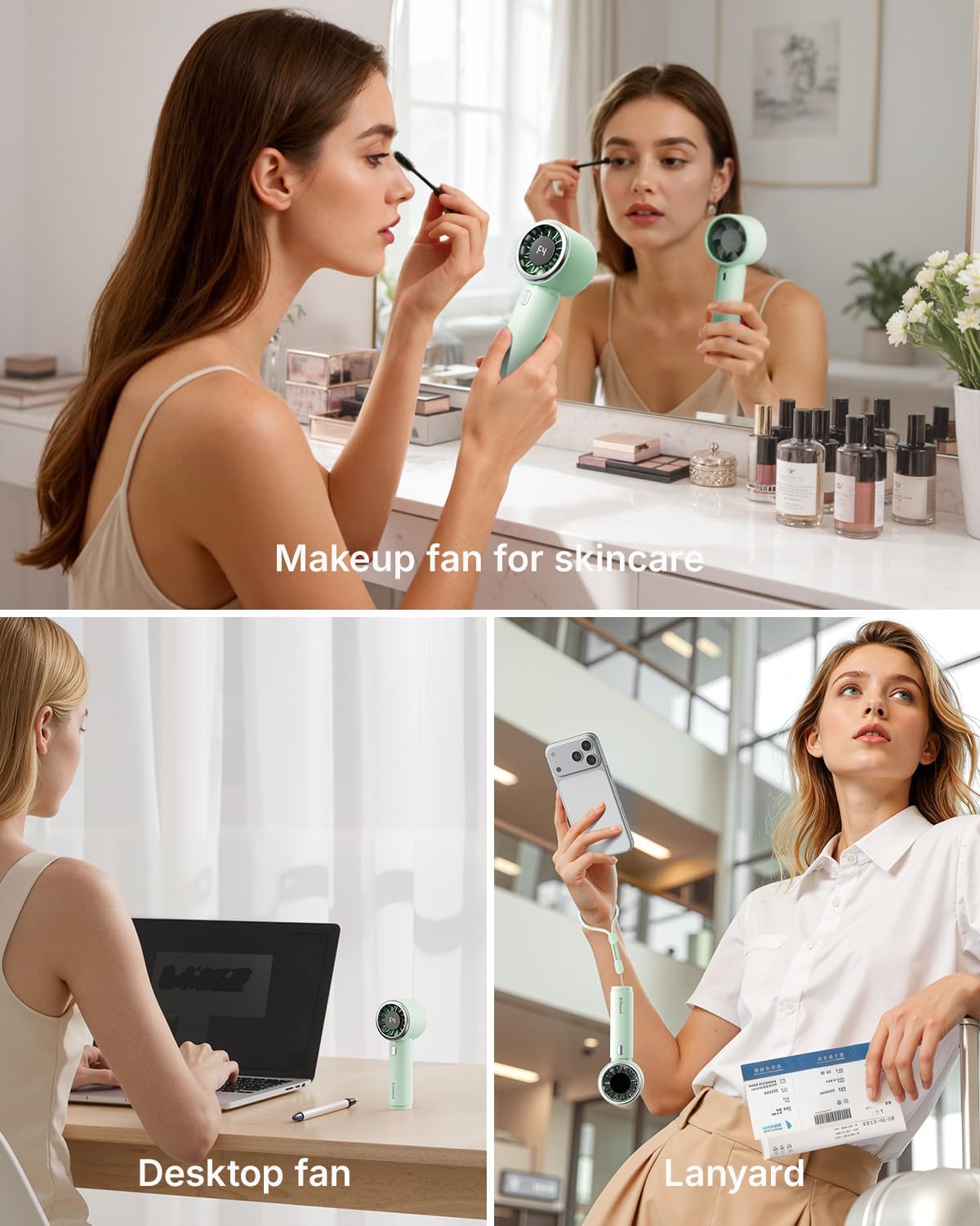 SWEETFULL Portable Handheld Fan, Mini Rechargeable Personal Hand Fan | Strong Airflow, Up to 12H, Pocket-Sized, 5 Speeds, Quiet Cooling Travel Essentials, Cute Gifts for Women, Girls, Lash, Makeup
