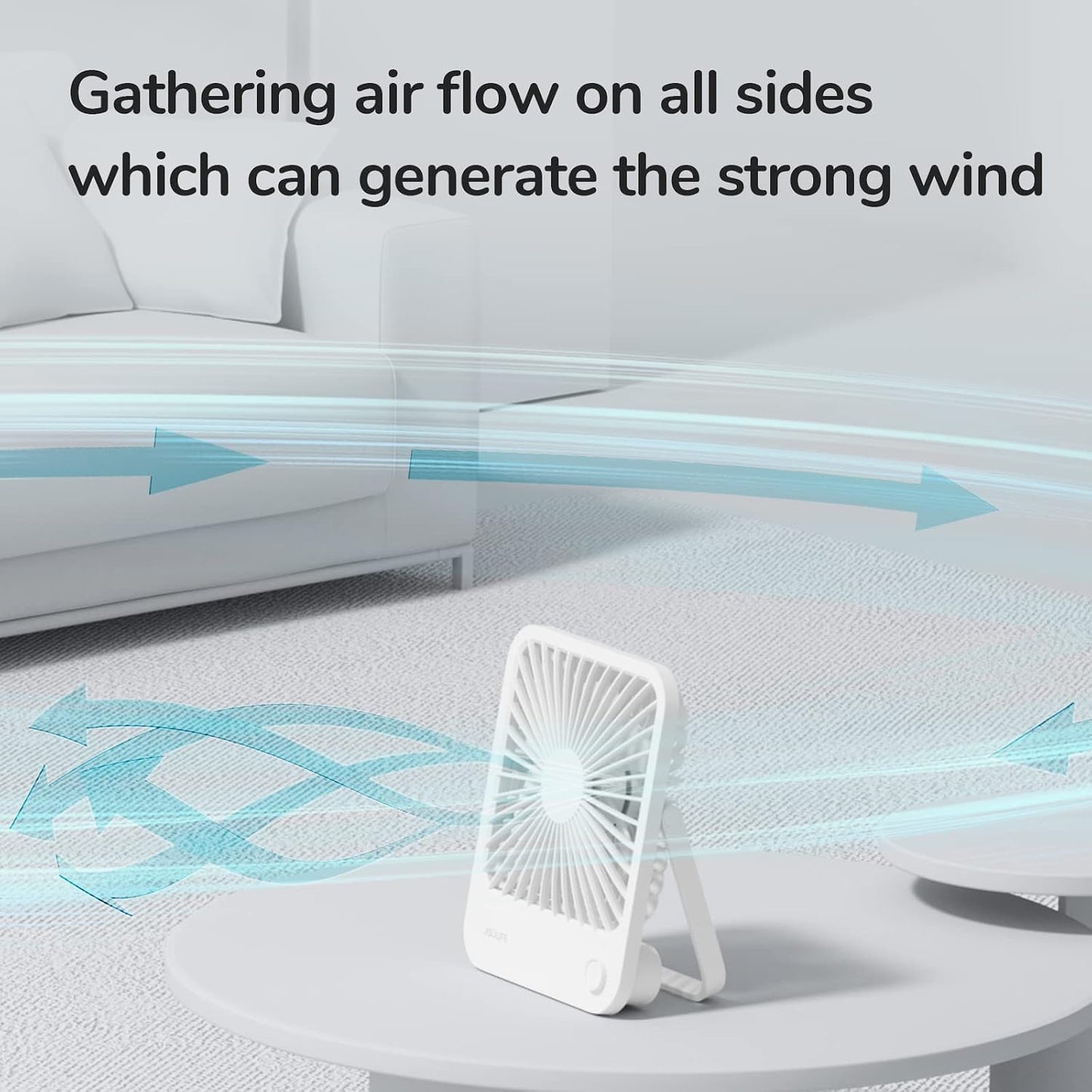 JISULIFE Desk Fan Battery Rechargeable, 180°Foldable Portable Personal Fan | 4500mAh Long-lasting Battery, 4 Speeds Adjustable for Home Office Travel Outdoor Gifts for Women Men-White