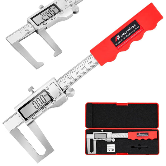 6 inch Digital Brake Disc Caliper, 0.002" High Precision | For Rotor Thickness Measurement, Stainless Steel, Easy One Hand Operation, Clear Readout, Case And Battery Included