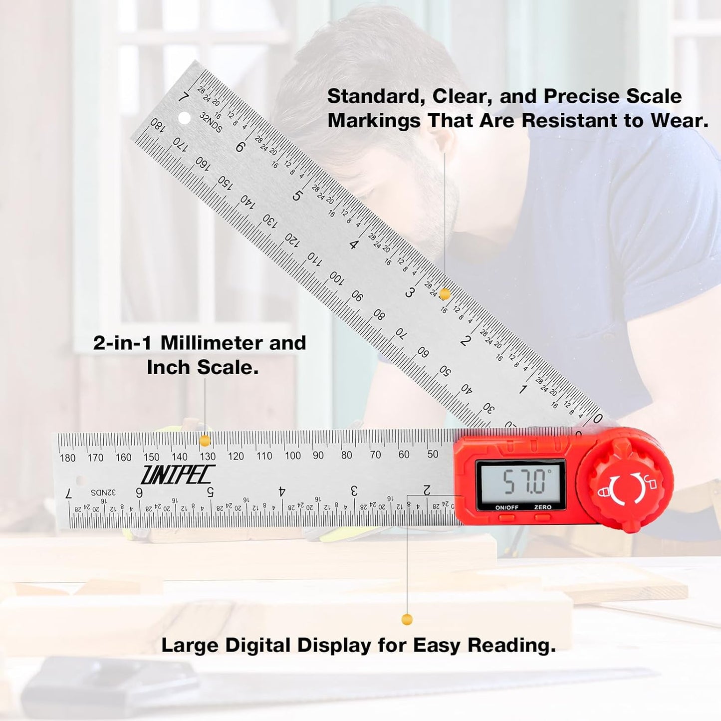 Digital Angle Finder Protractor, Angle Finder Ruler,Stainless steel 7inch 200mm, Angle Measuring Tool for Woodworking,Carpenter,Construction,DIY Measurement (Stainless Steel)