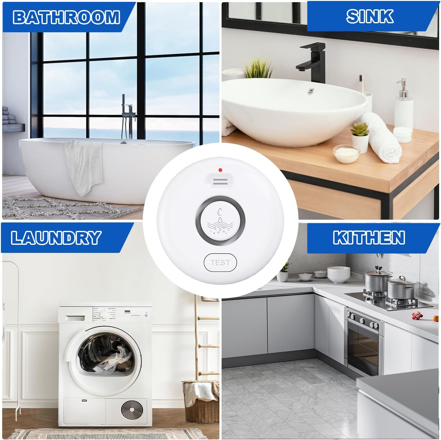 WiFi Water Leak Detectors 5 Pack, 120dB Adjustable Loud Water Leak Sensor, Wireless Wi-Fi Water Leak & Drip Alarm, App Alerts, 5 Water Alarm Sensors & 1 Hub for Home Kitchen, Bathroom, Sink, Laundry