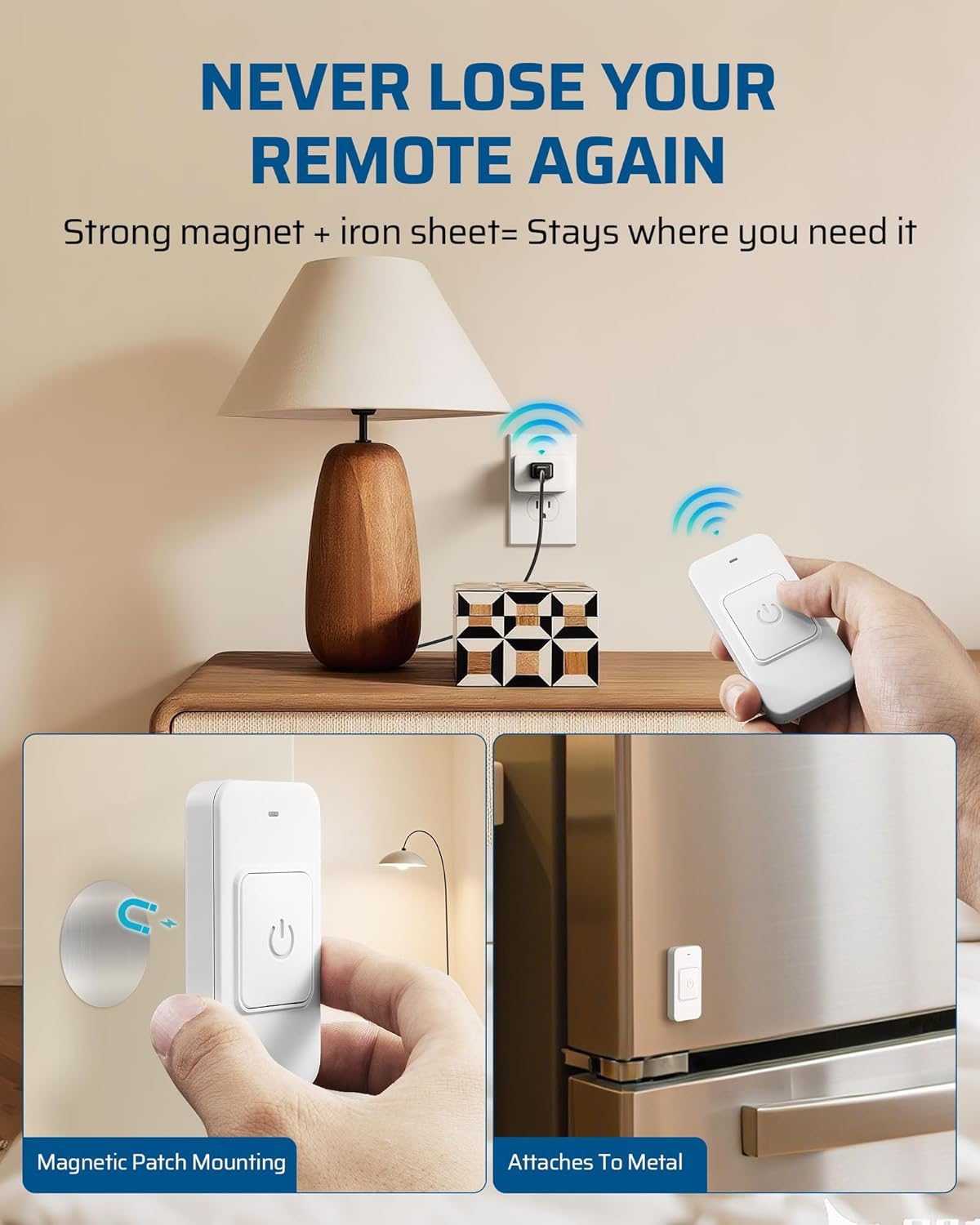 DEWENWILS Indoor Remote Control Outlet, One-Touch Control Big Single-Button, Wireless Remote Light Switch, 15A/1875W, 100FT Range RF Signal, Magnetic Wall Switch for Vacs, Lamp, White
