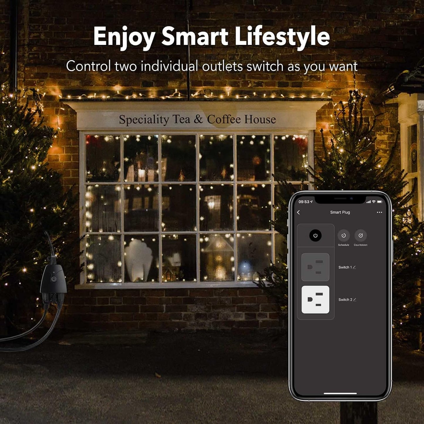 HBN Outdoor Smart Plug, WiFi Heavy Duty 2 Outlet Timer, 1 Pack, 2.4GHz | IP44 Weatherproof Timer Outlet with App Wireless Remote Control, Works with Alexa & Google Assistant, Voice & Remote Control