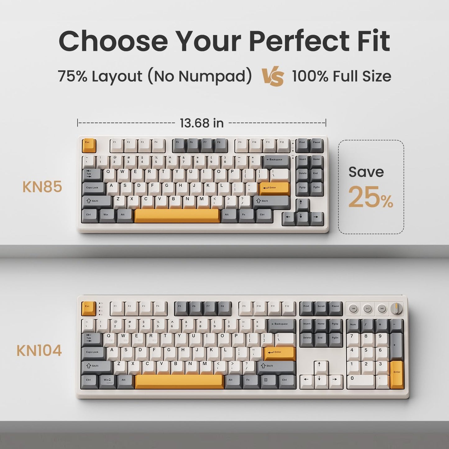 Kisnt KN85 Wireless Mechanical Keyboard, 75% Layout, Bluetooth/2.4GHz/USB-C, Custom RGB Backlit, Hot-Swappable Linear Switch, Creamy Sound for Gaming/Typing (Retro Beige)
