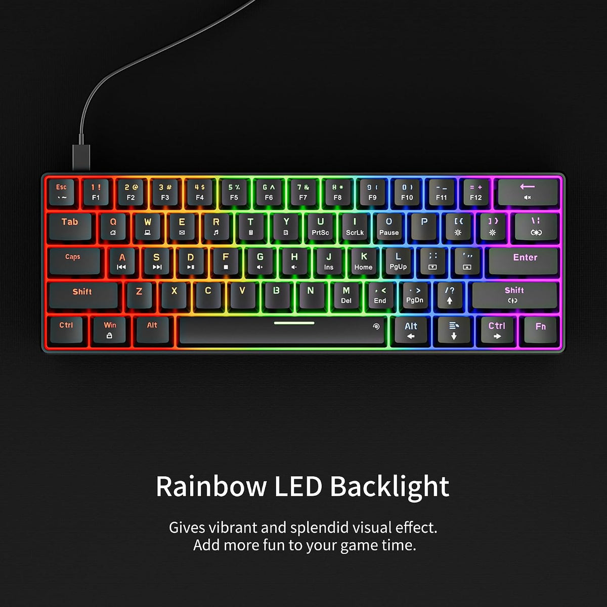 Newmen GM611 Mechanical Keyboard,LEDBacklit Wired Gaming Keyboard RedSwitch | Compact Portable,Mini 61 Keys,LED Backlit,60 Percent Mechanical Keyboard,Black Keycaps,Windows Laptop PC,Linear Red Switches