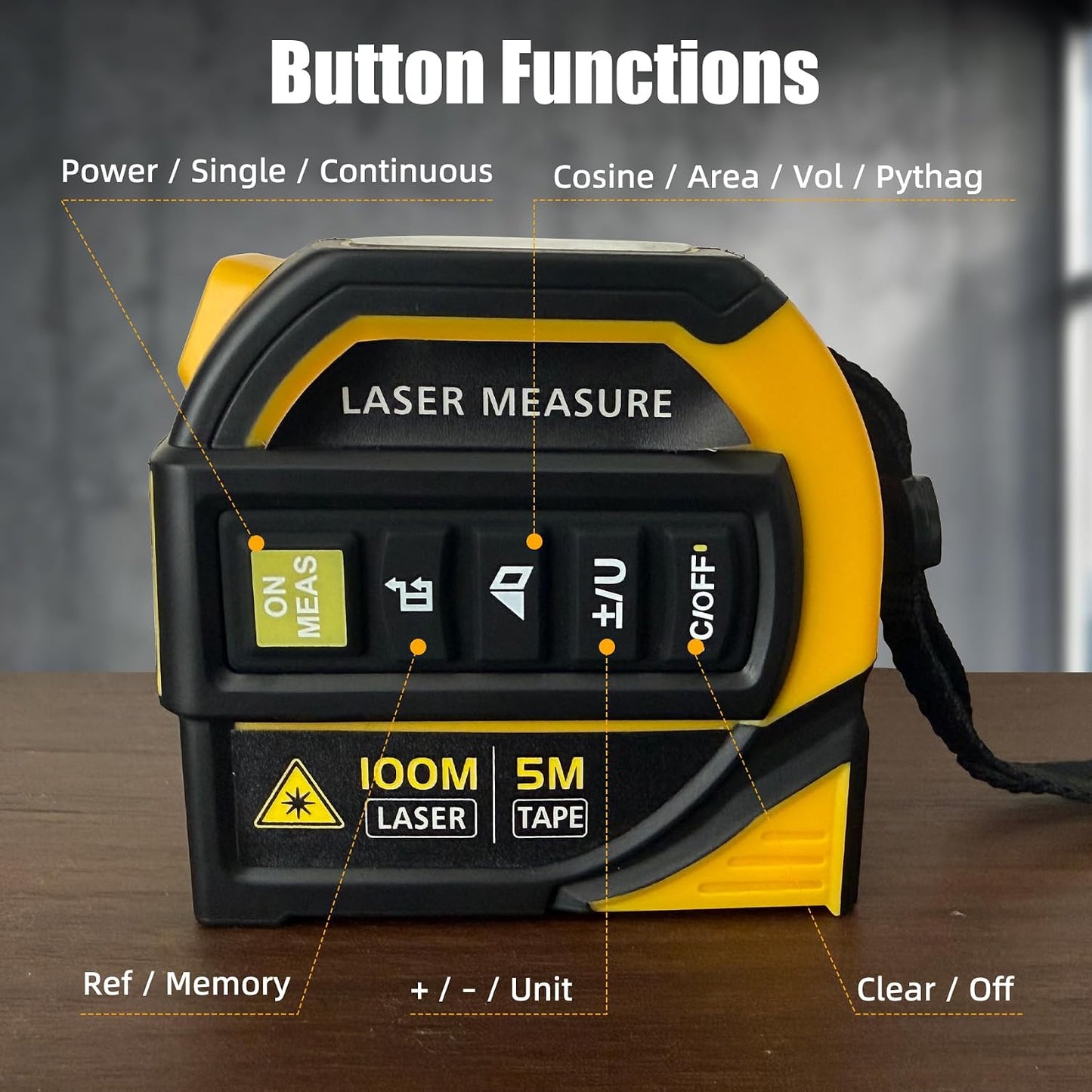 4 in 1 Laser Tape Measure, Digital Measuring Tape with 328ft Laser Measuring Tool & 16ft AutoLock Tape, Cross-Line Laser Level, Rechargeable for DIY Home Construction