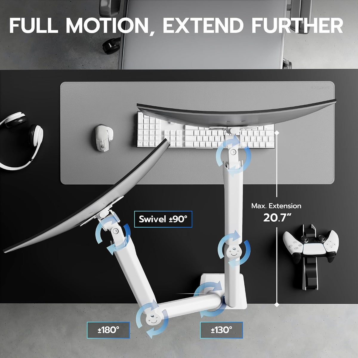 ARES WING Dual Monitor Mount with USB for 2 Monitors for 17-35 inch, White