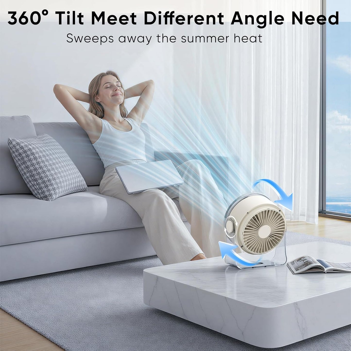 Portable Desk Fan,Quiet Fan for Bedroom,Portable Fan withTurbo Airflow,Fans with 100 Speeds Digital Display, 360° Tilt,Rechargeable Battery Powered Fan,Small Fan for Home, Office, Kitchen (White)