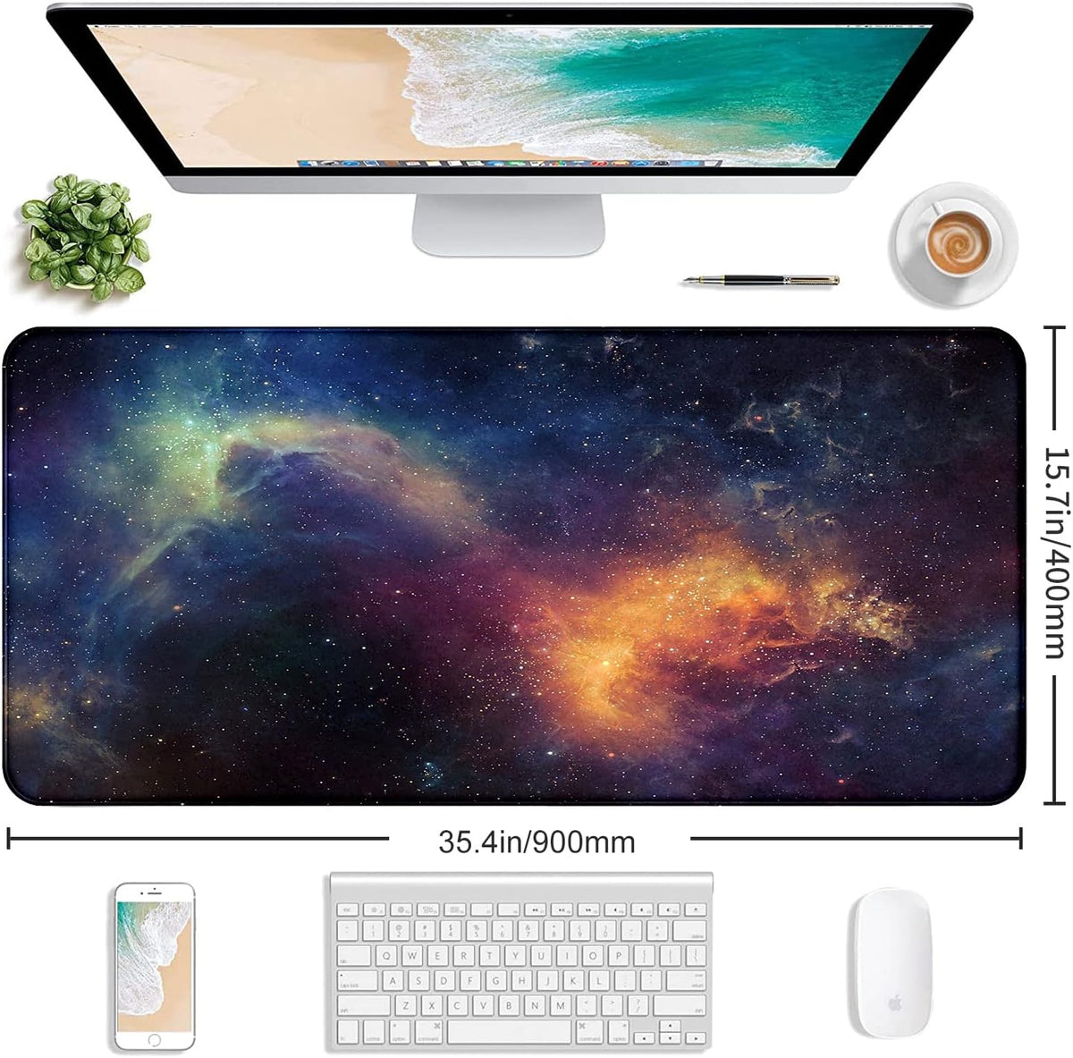 Large Starry Sky Mouse Pad with Stitched Edges, Computer Keyboard Desk Pad