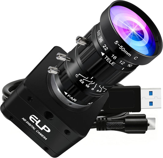 ELP High Speed USB Zoom Camera, 1080P/230fps, 4K/60fps, 12MP/30fps, USB3.0/2.0 Manual Focus Lightburn Cameras for Windows, Linux, Mac, Pi, Fast Frame 5-50mm 10X Zoom IMX577 Webcam for PC Jetson Nano