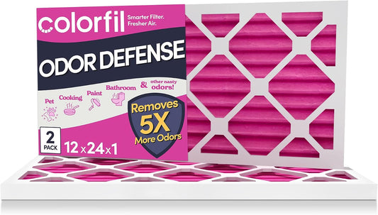 Colorfil 12x24x1 Air Filter (2-Pack) | Made in the USA | Color Changing | Remove Cat and Dog Odor | MERV 8 for Pet Hair Dander and Dust | 11.5"x23.5"x0.75" Exact Size