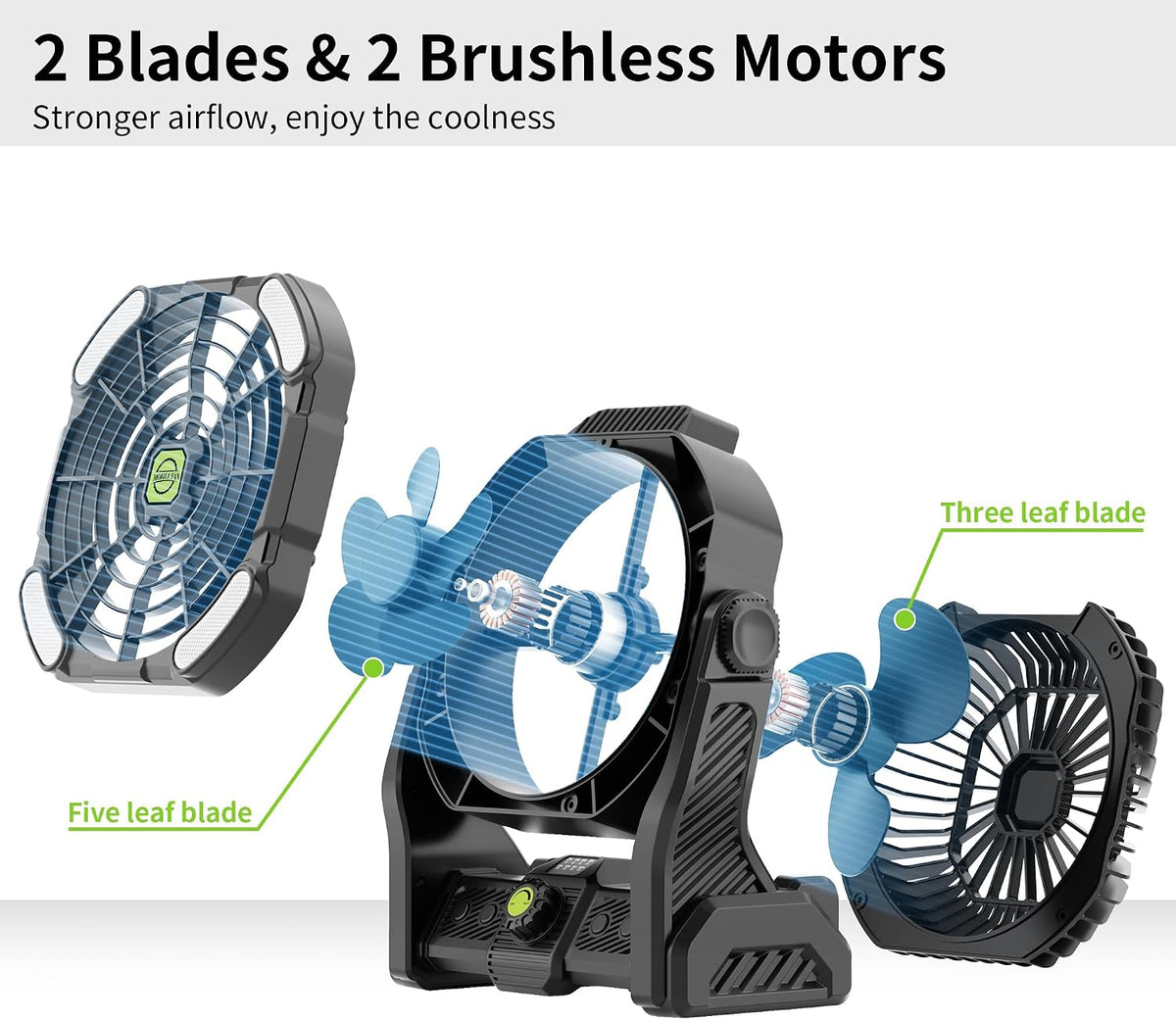 Battery Powered Fan Rechargeable Portable Camping Fan Tent with Light | 20000mAh Cordless Battery Operated Camping Fans with Light,USB Personal Fans Outdoor Camping Essentials Beach Tent for Travel