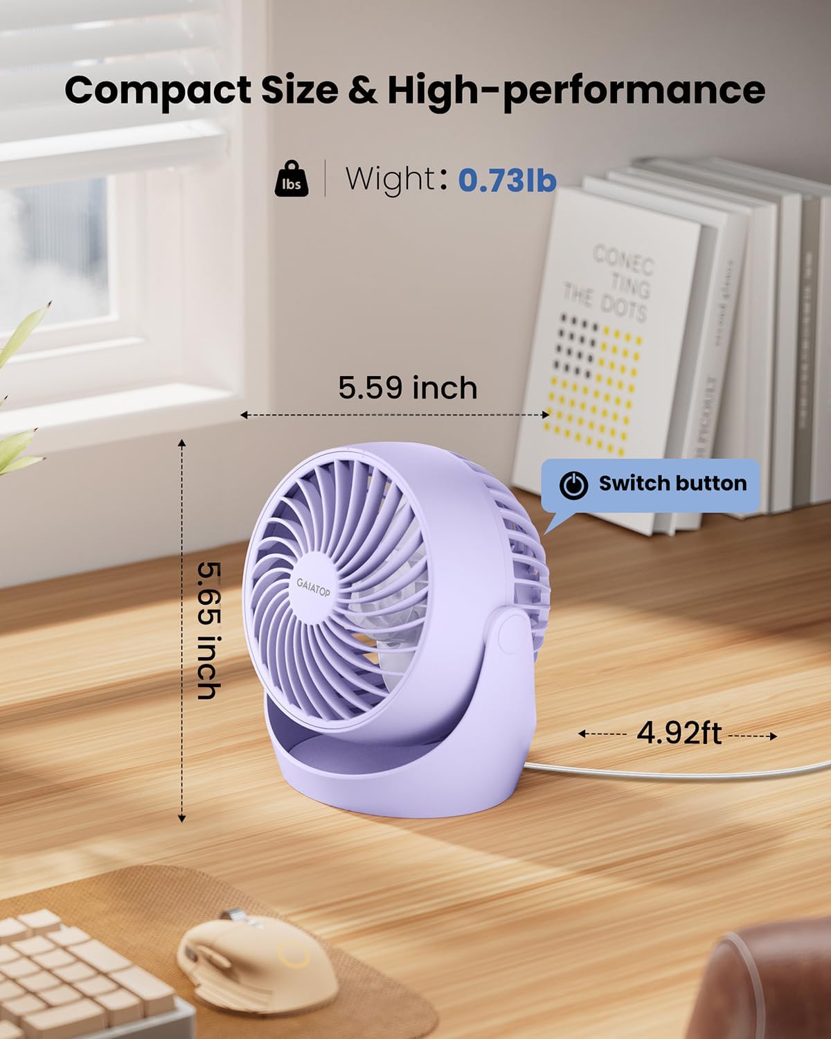 Gaiatop Desk Fan, 5-Inch Portable Electric Table Desktop Air Circulator Fan | Powerful with 3 Speed 360° Adjustable Tilt Compact Design For Cooling Home Room Bedroom Bathroom Kitchen Office