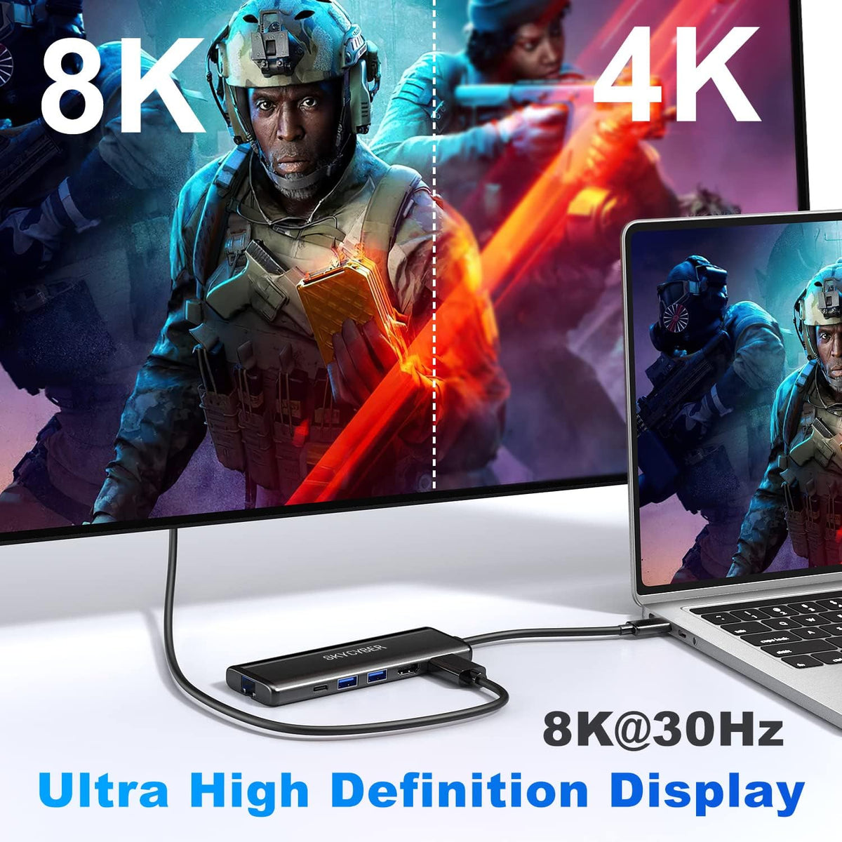 USB C Laptop Docking Station for Dual 4K Monitors or Single 8K Output, 8 in 1 USB C Hub with HDMI PD, Ethernet, SD/TF, 2 USB Port, 100W PD, USB Dock Multiport Adapter for MacBook/Dell/HP/Lenovo Laptop