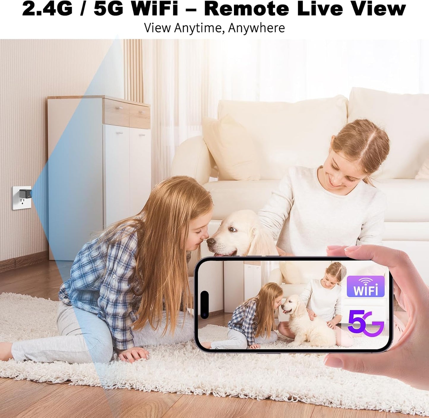 Thirdeyes 1080P Camera Charger with 2.4G/5G WiFi, Wireless Mini Camera for Indoor Home Security, Nanny Cam for Pets & Baby, Real-Time Monitoring, Motion Detection, Plug-in Wall Charger Cam