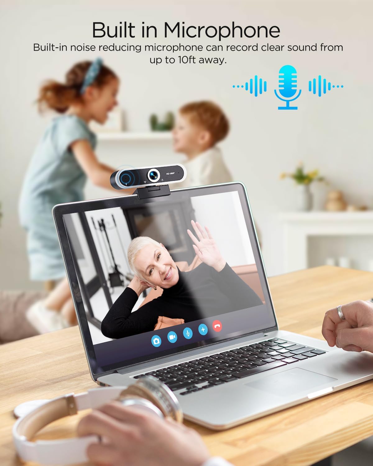 Webcam 1080P with Microphone & Privacy Cover for PC/Laptop, USB Computer Camera Plug & Play with Auto Light Correction for Video Calls, Live Streaming Gaming & Online Meetings