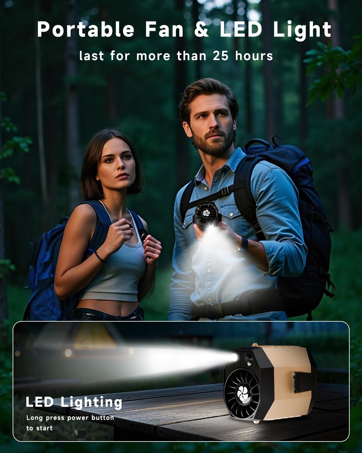 JKBOOM Portable Waist Fan, 9200RPM High Speed Wearable Fan, Mini Rechargeable Personal Fan for Jobsite & Outdoor, 25H Runtime, 25dB Quiet, Belt Fan with LED Flashlight for Men, Khaki