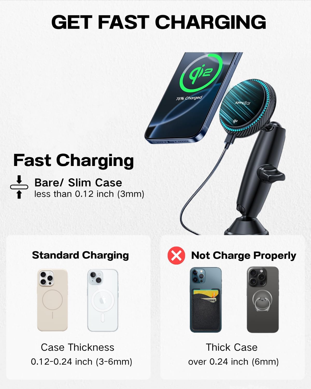 APPS2Car Upgraded for QI2 MagSafe Cup Holder Phone Holder Charger | 15W Fast Charging, Adjustable Tri-Pivot Arm, Wireless Magnetic Cell Phone Stand for iPhone 17 Air Pro Max Plus 16 15 14 13 12