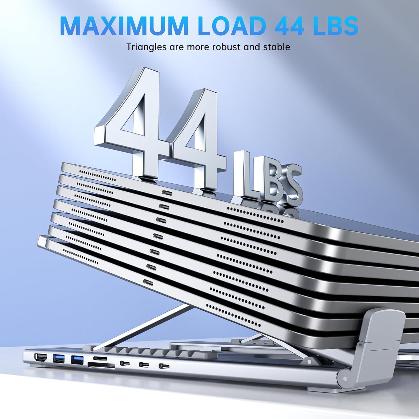 Laptop Stand with Docking Station, 8 in 1 USB C Hub HDMI Portable Laptop Stand for Desk with USB Ports, Multiport USBC Dock Stands Foldable Adjustable Computer Riser Holder Dongle for MacBook