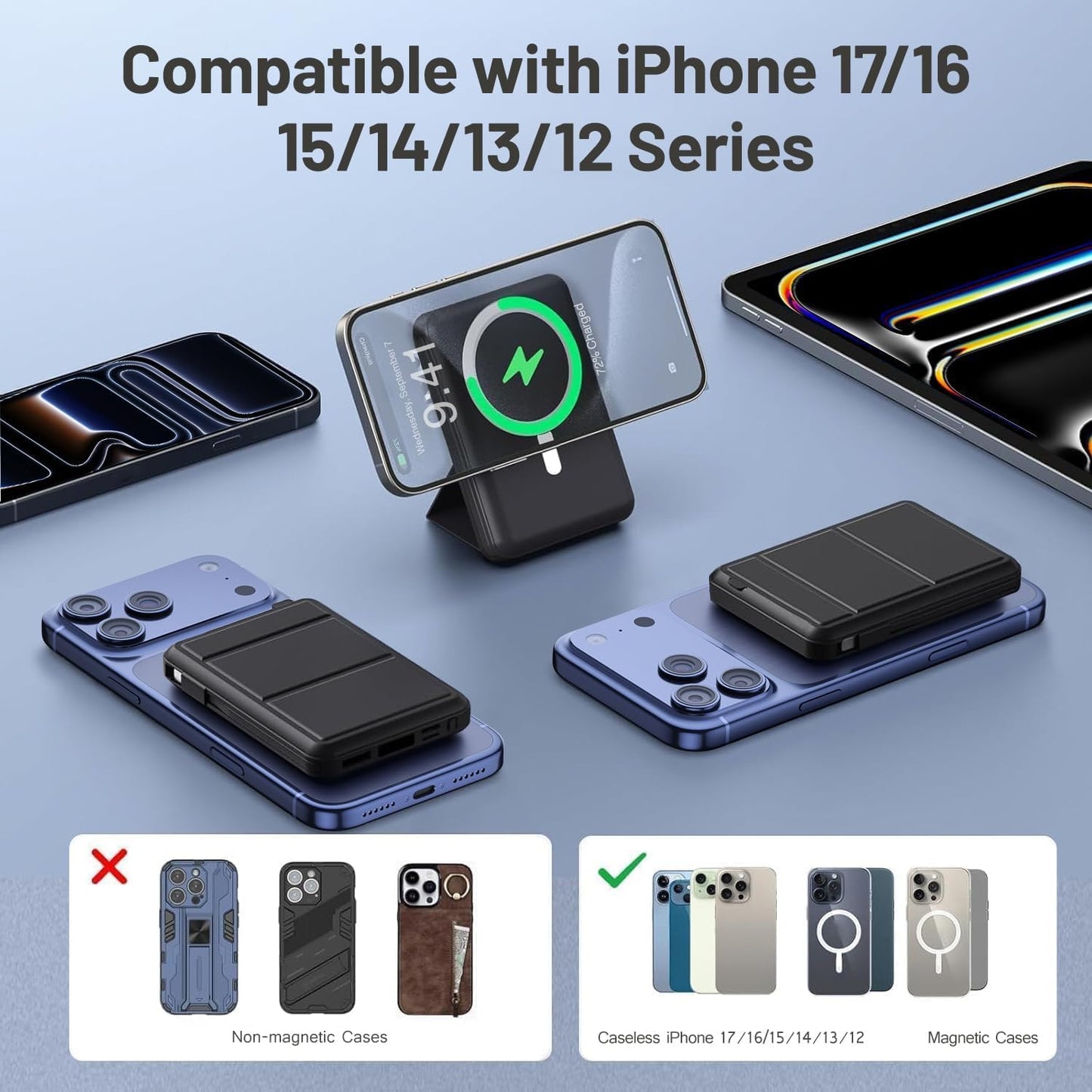 Azmuth for MagSafe Portable Charger, 10000mAh Magnetic Power Bank | 20W PD Fast Charging Magnetic Travel Charger with Dual USB-C LED Display for iPhone 17/16/15/14/13/12 Series