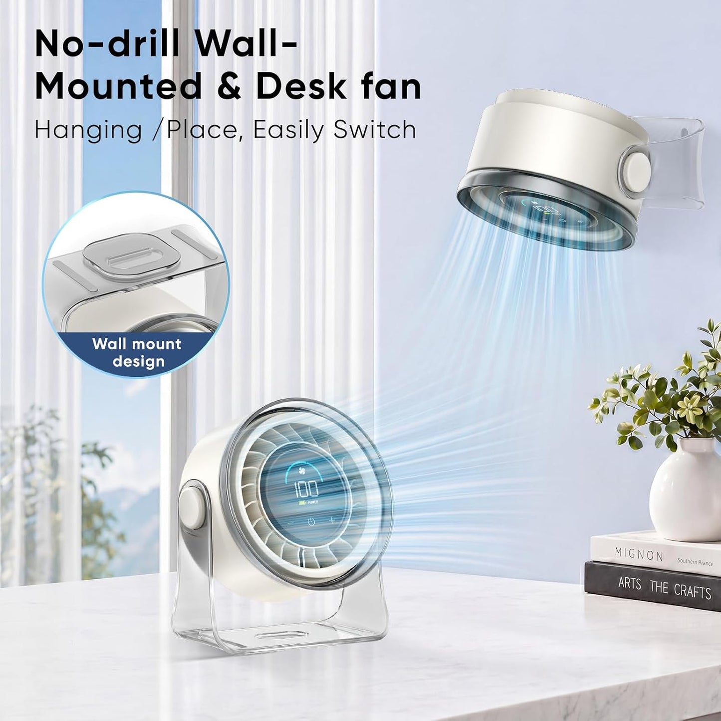 Portable Desk Fan,Quiet Fan for Bedroom,Portable Fan withTurbo Airflow,Fans with 100 Speeds Digital Display, 360° Tilt,Rechargeable Battery Powered Fan,Small Fan for Home, Office, Kitchen (White)