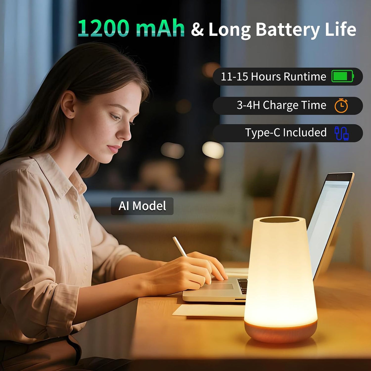 Table Lamp, Touch Bedside Night Light, Remote Control Dimmable Desk Lamp