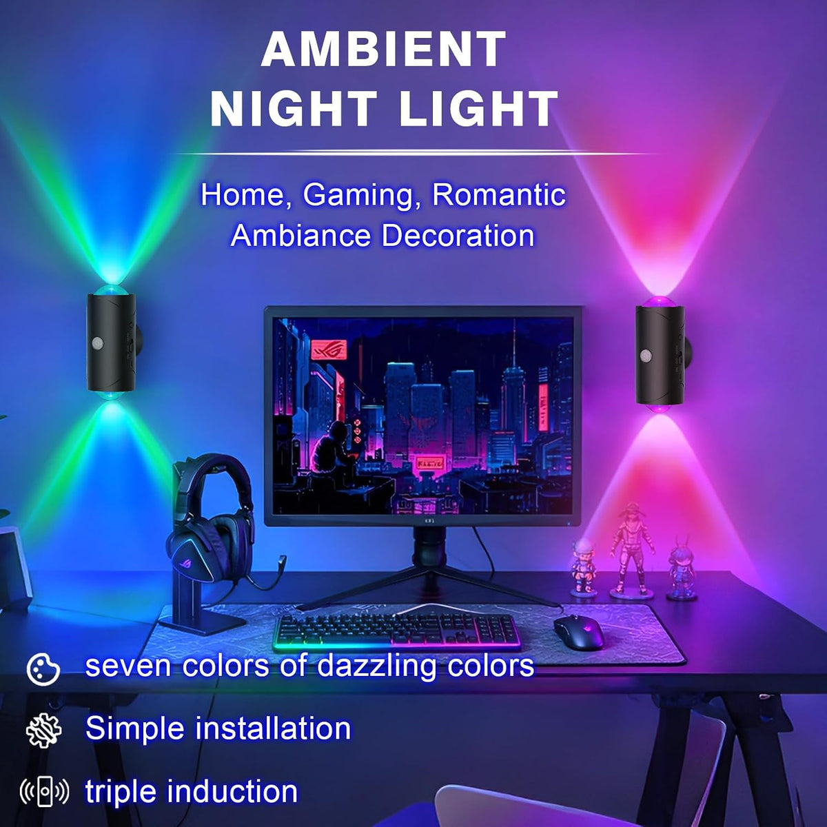 Rechargeable Motion Sensor Night Light, Magnetic RGB Wall Sconces 2 Pack