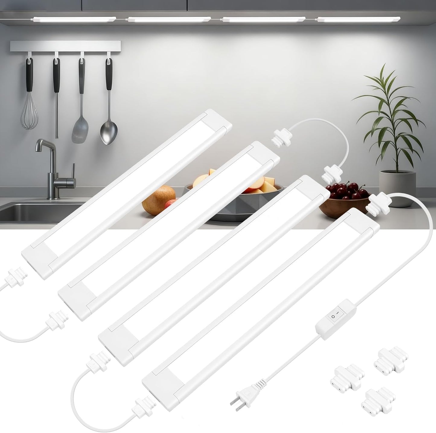 maylit 14-Inch Plug-in Under Cabinet LED Light Bar, Cool White | Ultra-Bright Wired Lighting for Kitchen Cabinets, Counters, Workbenches, Desks and Shelves with Renter-Friendly Installation