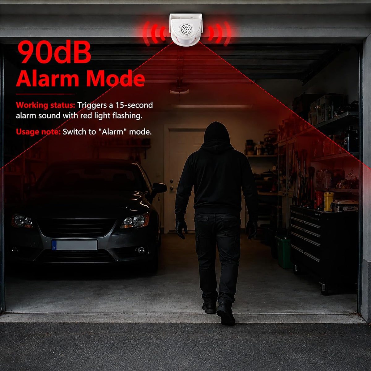 Motion Sensor Doorbell with 90dB Siren, Wireless Motion Detector Door Chime for Business When Entering, 3 Modes, 32 Tunes & 4 Volumes, Entry Alert for Home/Office/Store, with Power Adapter