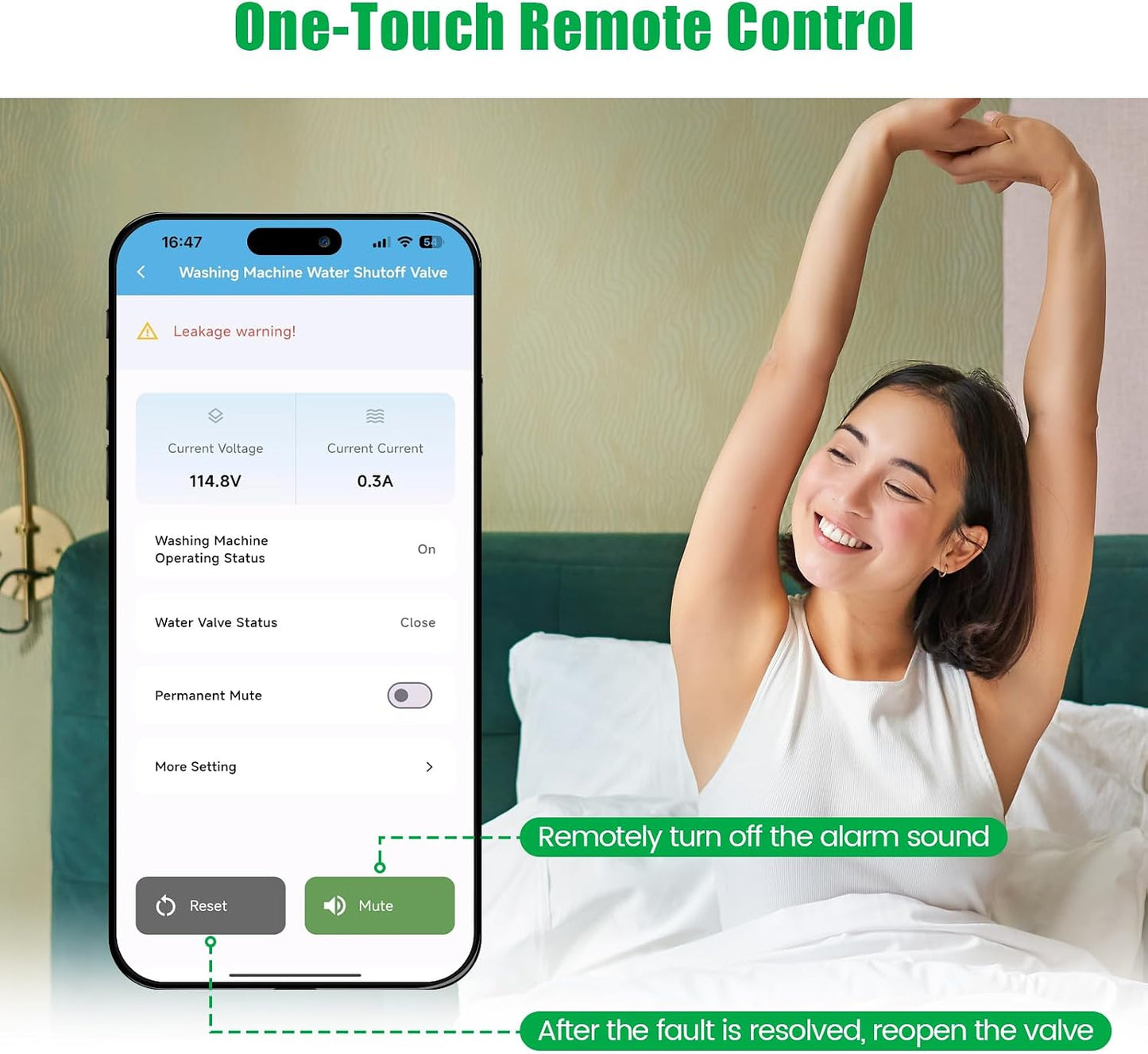 WiFi Smart Water Shutoff Valve with Leak Sensor, 3/4" Brass Valve & Extra Hose, Effortless Remote Control and Real-Time Water Leak Alerts via App