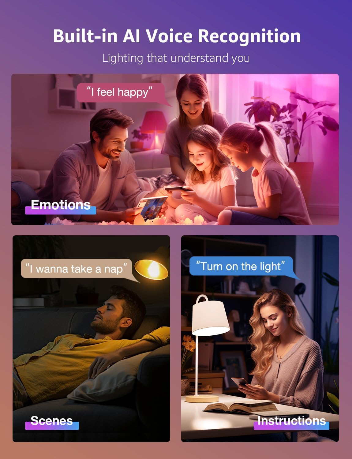 Lepro BR2 AI LED Smart Bulbs - AI Generated Lighting, LightGPM 4 with LLM, LightBeats Music Sync, Voice Control Via App, RGBWW Colors, Compatible with Alexa & Google Assistant, BR30 E26 8W, 4 Packs