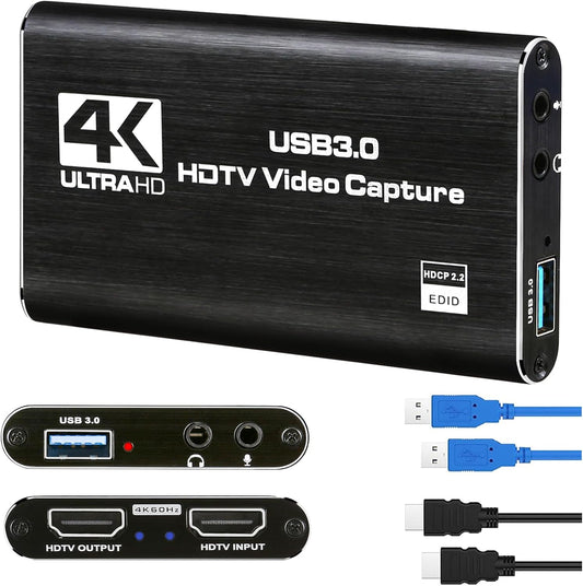 TCNEWCL 4K Audio Video Capture Card, USB 3.0 HDMI Video Capture Device, Full HD 1080P, 3.5mm Audio Input, HDCP 2.2, for Game Recording Live Streaming Broadcasting