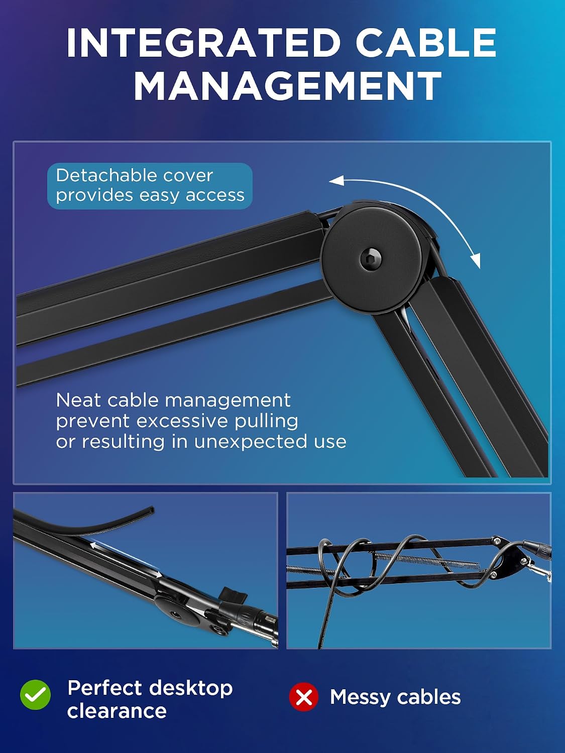 InnoGear Mic Arm Microphone Boom Arm Cable Management for Blue Yeti, Black | Desk Mount, for Shure Fifine, Professional Appearance, Extendable, Horizontal Reach 32.3", 3.5 lb Weight Capacity, Heavy-Duty
