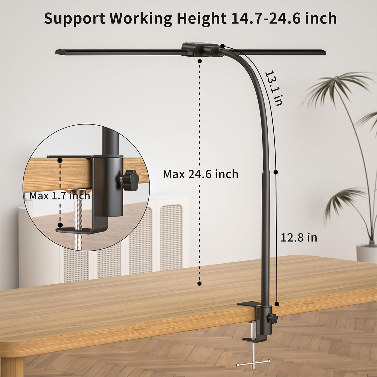 KableRika Desk lamp,Double Head LED Desk Lamp with Clamp,Architect Desk Lights for Home Office,Eye-Caring Desktop Office Lamp 4-Brightness 4-Color Table Lamp for Monitor Workbench Study Reading