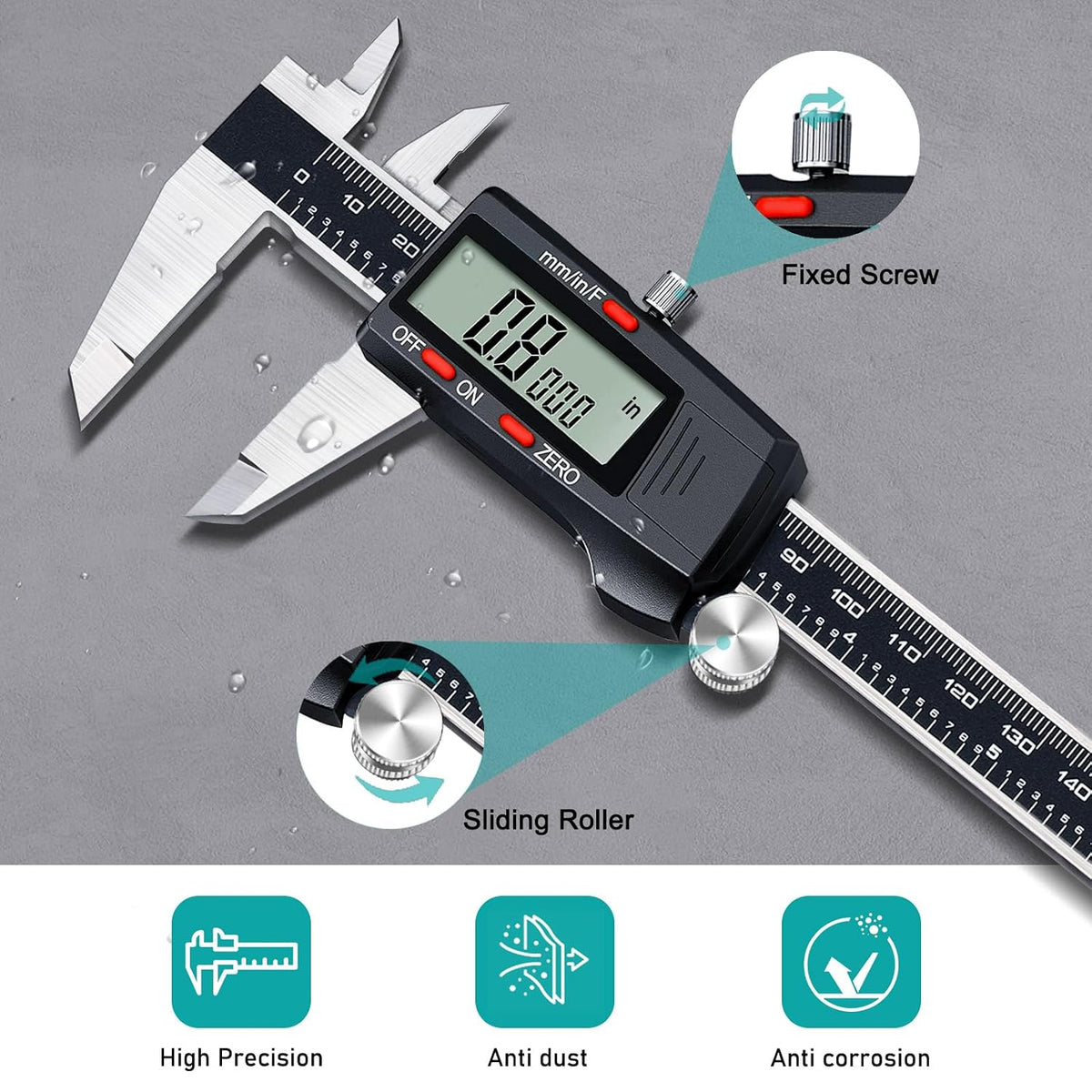 Kynup Digital Caliper, Caliper Measuring Tool, Micrometer Dial Caliper | 6 Inch Vernier Caliper with Large LCD Screen, Stainless Steel, Auto-Off, Inch/Metric/Fraction Conversion, Precise DIY Tools
