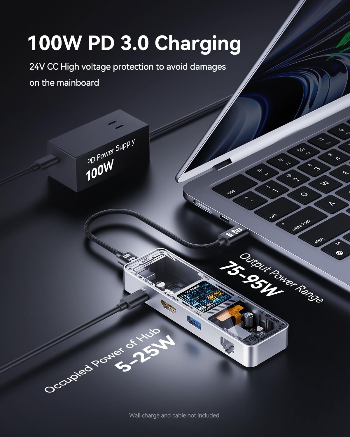 DOCKCASE Explorer Edition Visual Smart USB C Hub (6-in-1) with HDMI Port 4K@60Hz,Gigabit Ethernet,USB-C and 2 USB-A 5Gbps Data Ports, 100w PD Power Delivery, for MacBook Air/Pro, XPS, and More