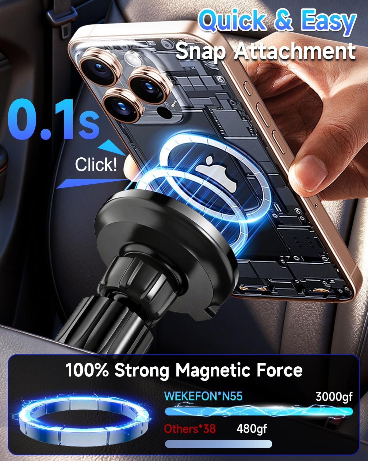 for MagSafe Car Mount Charger 15W Fast Magnetic Wireless Car Charger Holder | [3000gf Ultra Magnet] Magnetic Phone Holder Charging for Your Car, 360° Vent/Dashboard Car Bracket Stand for iPhone & Android