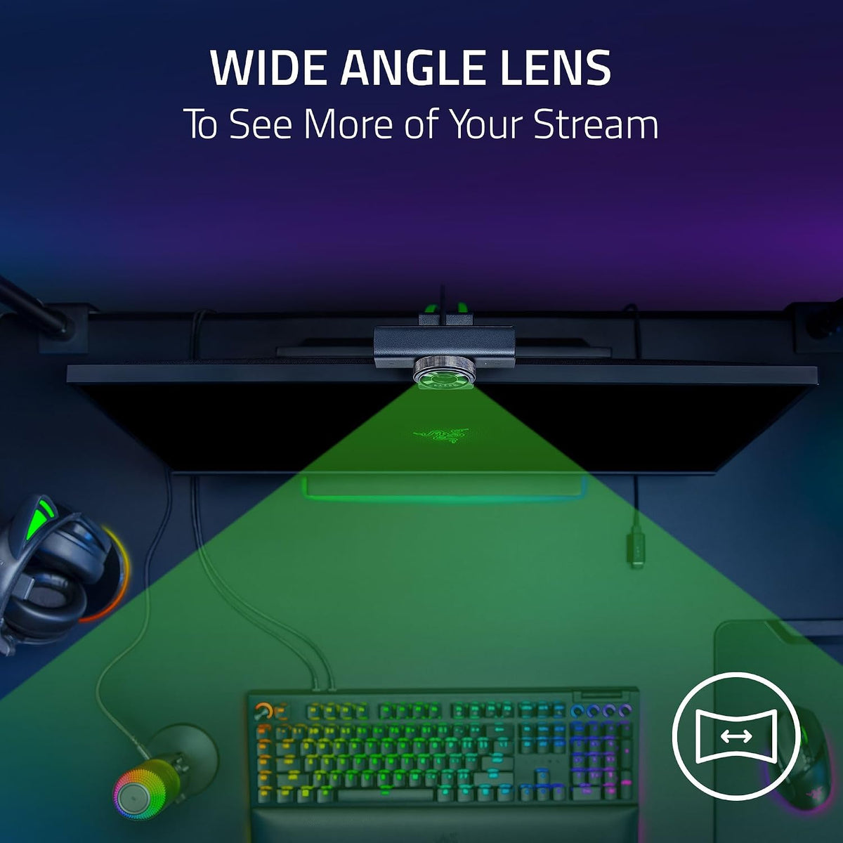 Razer Kiyo V2 X Webcam for Streaming and Meetings, 1440p 60 FPS, Black | AI Powered Auto-Framing, Built-in Microphone, Ultrawide Angle Lens, Privacy Cover, Works with OBS, Discord, Zoom, Teams
