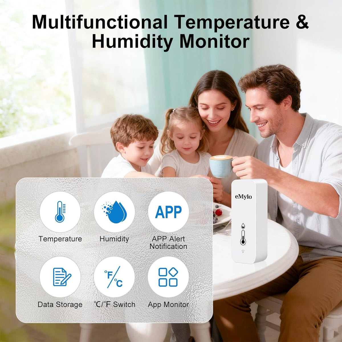eMylo WiFi Indoor Thermometer Hygrometer with App Alert & Data Export | Wireless Temperature and Humidity Sensor, Smart Monitor for Home Baby Room Greenhouse Wine Cellar, Compatible with Alexa,4PCS