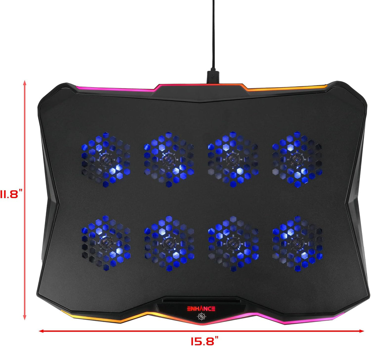 ENHANCE Infiltrate 3 Laptop Cooling Pad with RGB LED Lights - Gaming Cooler Stand with 8 Quiet Fans, 7-Angle Adjustable, Dual USB Hub, Metal Cooling Plate for 13-17.3" Gaming Notebooks
