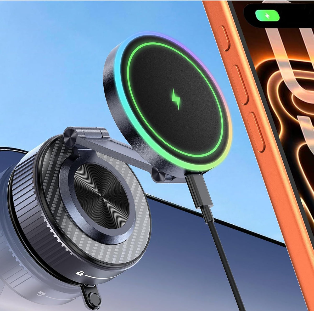 15W Magsafe Car Mount Charger, Faster Charging Wireless Car Charger | [105+LBS Suction & 3800gf Magnetic] Car Phone Holder, 360° Adjustable, Phone Holders for Your Car for iPhone & Android