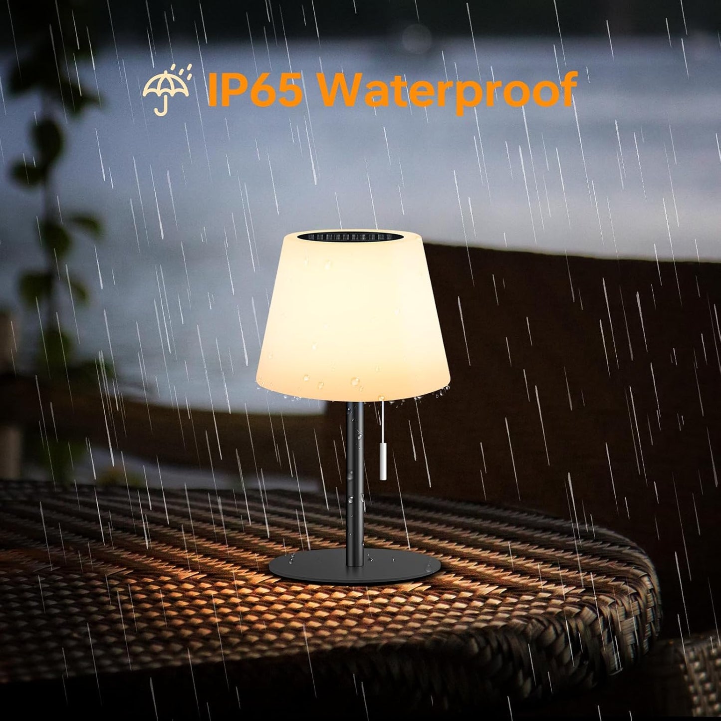 Gewiny Solar Table Lamp for Outside Patio Solar Lamp Outdoor Lamp Waterproof with Light Sensor,Dimmable Warm White+RGB LED Rechargeable Lamps Cordless Battery Operated Table Lamp （Black）